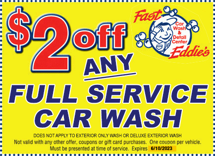 $2 off any full service car wash coupon. Expires 6/10/2023